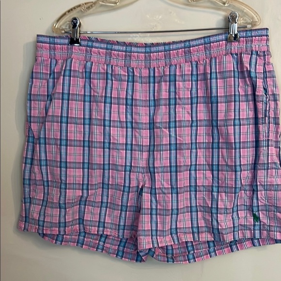Polo Ralph Lauren Mesh Lined Elastic Waist Swim Bottom Pink Plaid Mens XXL - Picture 1 of 11